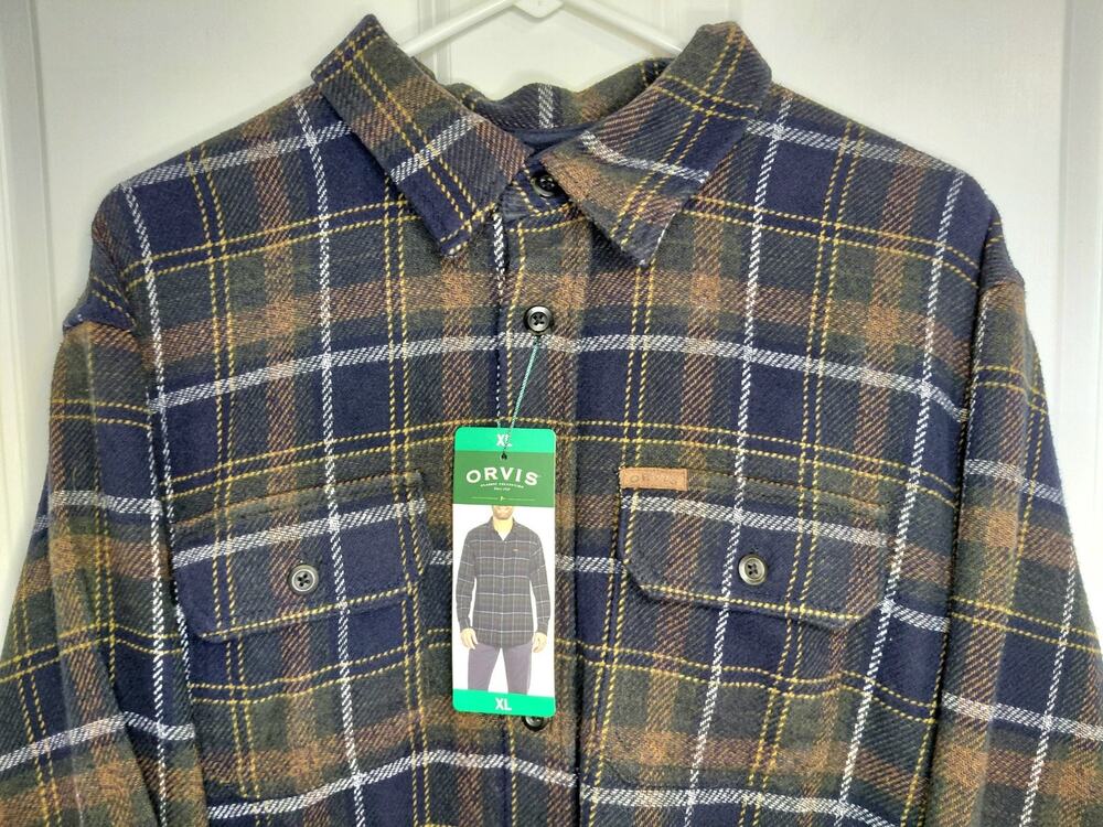 Orvis Men's Heavyweight Flannel Shirt Jacket Plaid Blue Green Brown XL NWT